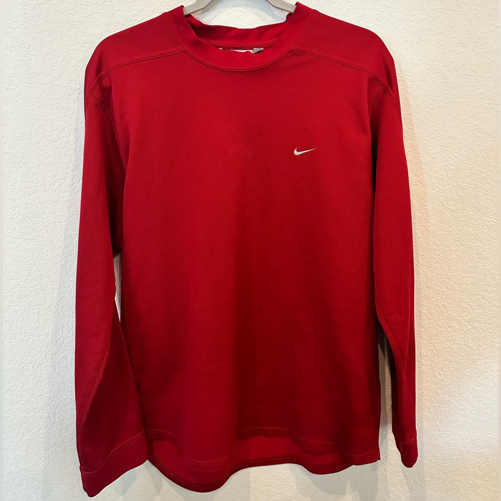 Vintage Nike Long Sleeve Knit Shirt Mens Med Red Embroidered Swoosh GRAY LABEL